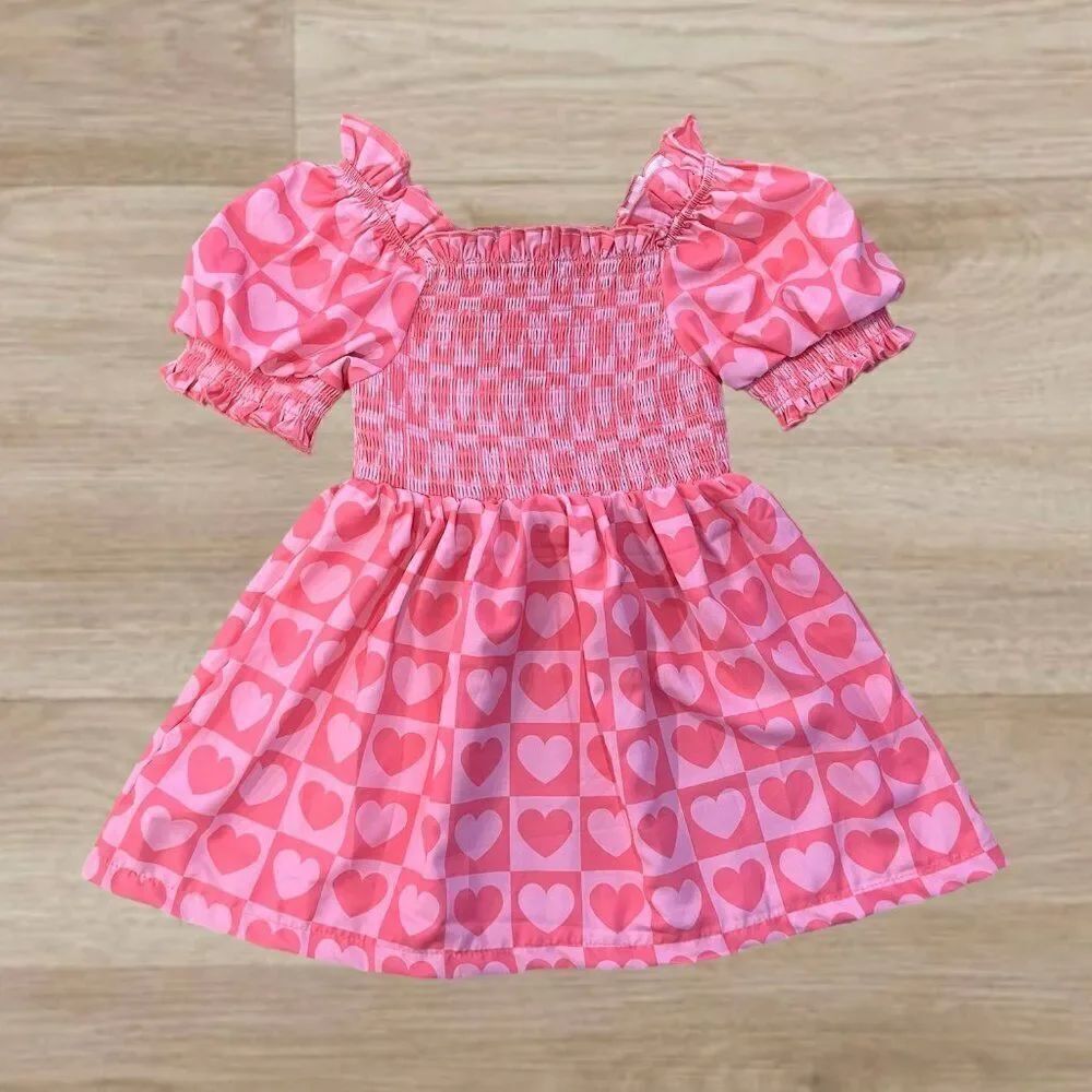 Valentine's Day Pink Checkered Heart Dress (XS-2T)